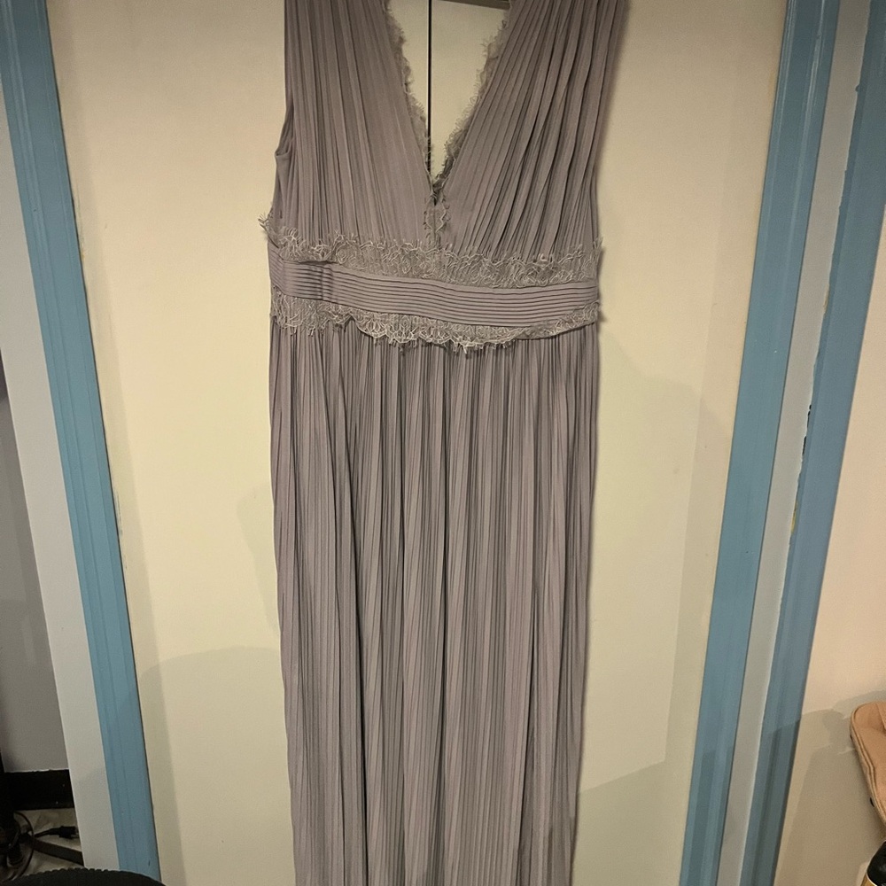 ASOS Light Gray Pleated V-Neck Maxi Dress